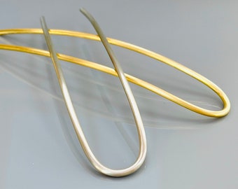 Brass Hair Pin Gold Hair Fork for women for long hair Bun Pin 2 prong metal Hair Accessories minimalist Hair Jewelry