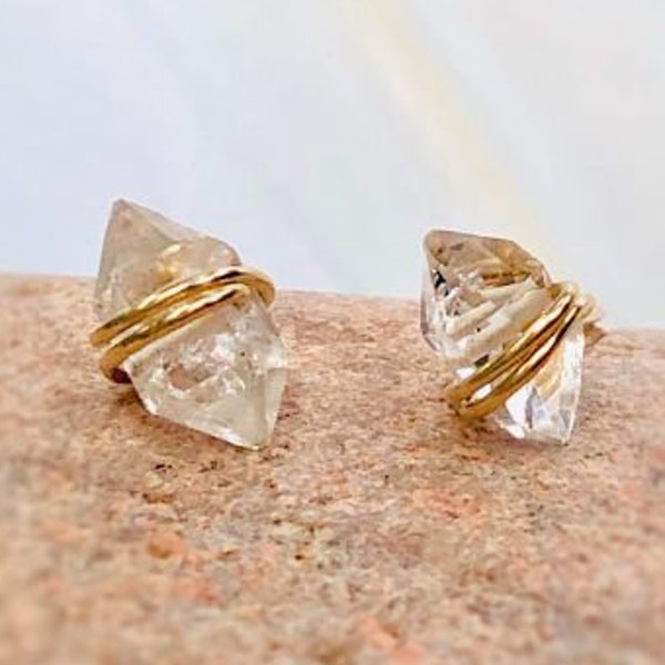 Raw Diamond Stud earrings Herkimer Earrings 14k rose gold diamond earrings raw diamond earrings gold bridesmaid earrings crystal stud