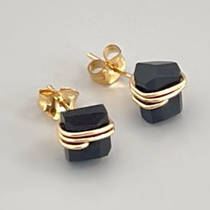 Black Onyx Stud Earrings, Handmade jewelry 14k Gold Fill, Sterling Silver, Rose Gold minimalist dainty raw gemstone posts earrings gift