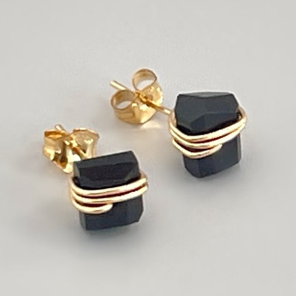 Black Onyx Stud Earrings, Handmade jewelry 14k Gold Fill, Sterling Silver, Rose Gold minimalist dainty raw gemstone posts earrings gift