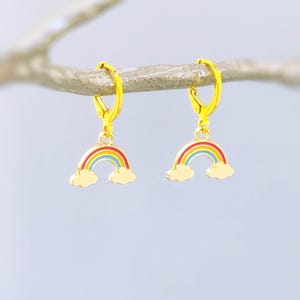Rainbow Earrings Dangle Gold Huggie Hoops trendy colorful cloud earrings for women pride gift unique festival pride jewelry for women