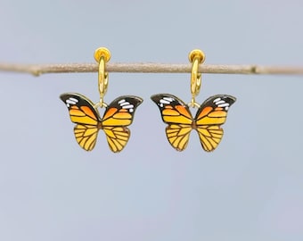 Pendientes colgantes de mariposa monarca, sin perforación, hechos a mano, coloridos, azules, naranjas, morados, joyería de primavera y verano para mujeres, regalo para jardineros