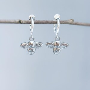 Bumble Bee Clip On Earrings silver, gold dangle non pierced huggie hoops handmade ear cuffs nature inspired cottagecore bug jewelry for her