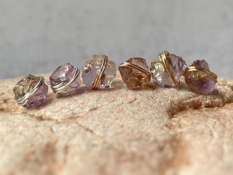 Citrine Earrings Ametrine Studs Raw Gemstone Earrings Rose Gold Handmade Citrine crystal posts sterling silver gold nugget gift for wife image 2