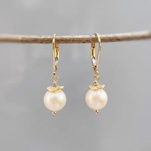 Minimalist Pearl Earrings dangle 14k Gold, Sterling Silver Blue Dainty Drop Earrings dangly artisan handmade jewelry modern bridesmaids gift