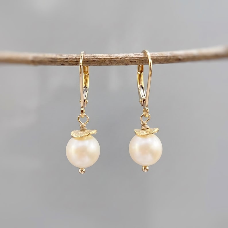 Minimalist Pearl Earrings dangle 14k Gold, Sterling Silver Blue Dainty Drop Earrings dangly artisan handmade jewelry modern bridesmaids gift