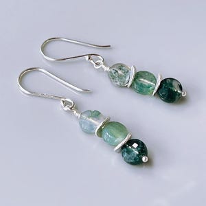 Moss Agate Earrings Dangle Rose Gold, Sterling Silver Green Gemstone Earrings long elegant handmade customizable dangly earrings for women