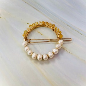 Pearl Hair Clip, Bridal Barrette Gold Hair Clip for women Elegant Handmade gemstone hair clip for long hair Wedding Hair Jewelry Citrine image 3