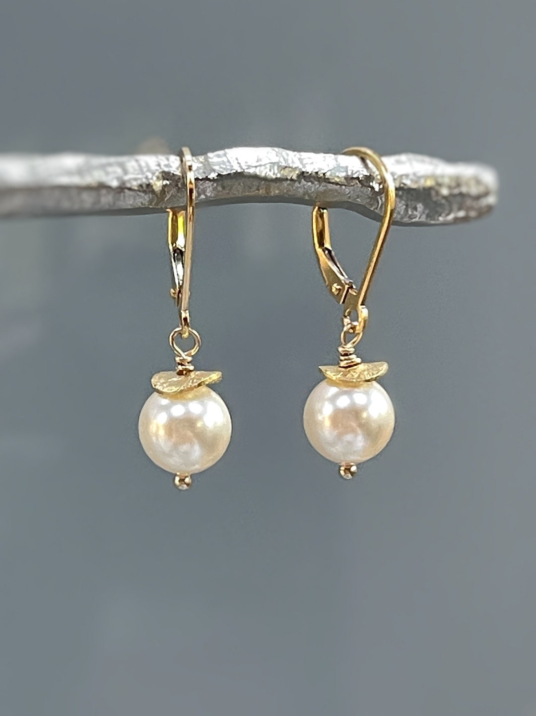 Minimalist Pearl Earrings Dangle 14k Gold, Sterling Silver Blue Dainty ...