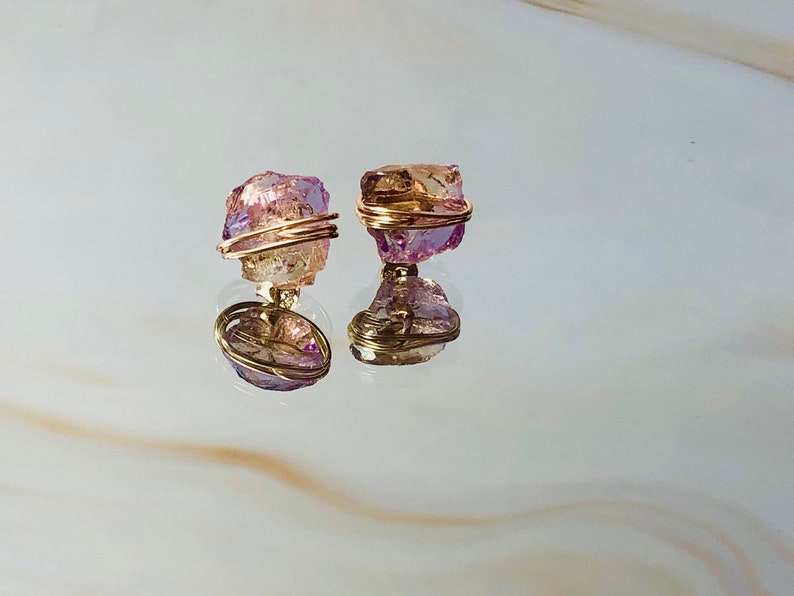 Citrine Earrings Ametrine Studs Raw Gemstone Earrings Rose Gold Handmade Citrine crystal posts sterling silver gold nugget gift for wife image 10