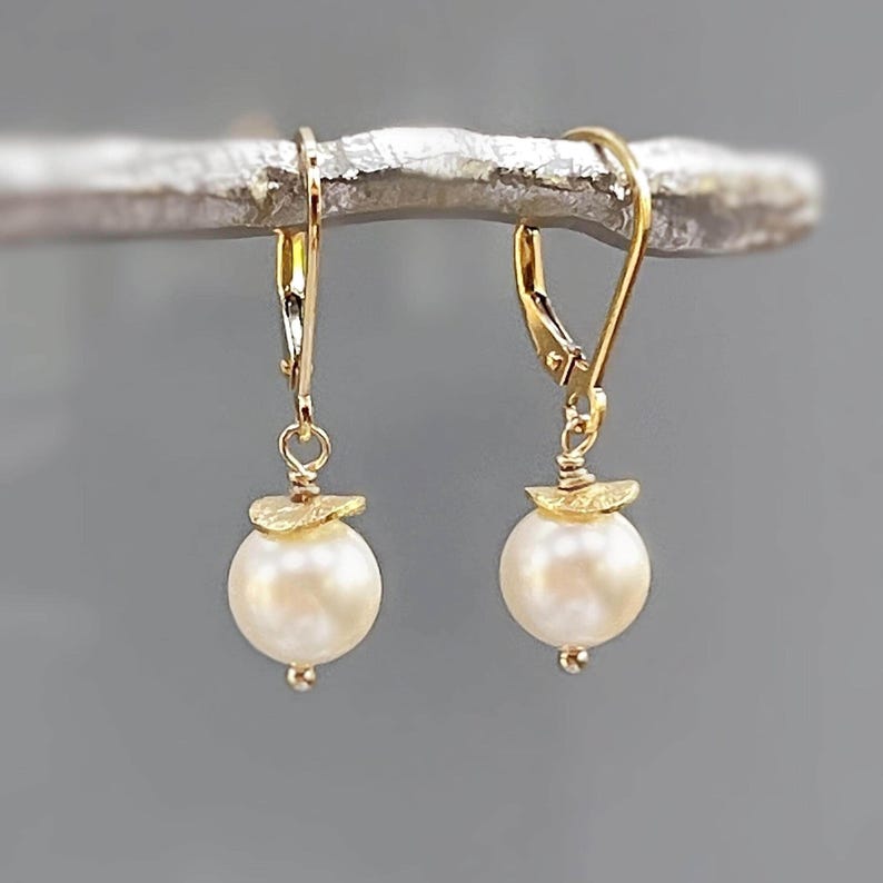 Minimalist Pearl Earrings dangle 14k Gold, Sterling Silver Blue Dainty Drop Earrings dangly artisan handmade jewelry modern bridesmaids gift