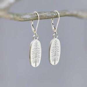 Silver Pine Tree Earrings dangle handmade jewelry gift for hikers and nature lovers minimalist winter pine tree jewelry for her
