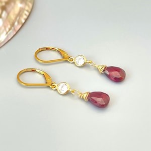 Dainty Garnet Earrings dangle,  14k Gold Dangly red gemstone crystal 14k unique Handmade January Birthstone Jewelry for women gift for mom