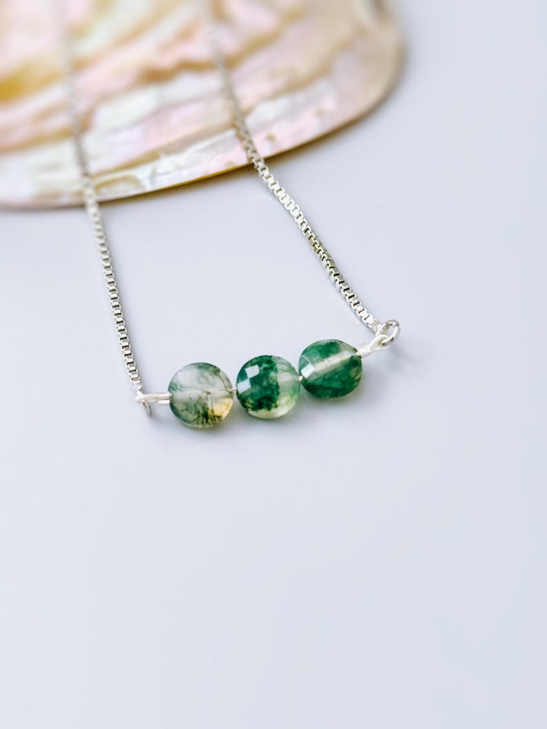 Moss Agate Earrings Dangle Rose Gold, Sterling Silver Green Gemstone Earrings long elegant handmade customizable dangly earrings for women image 10