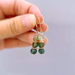 Moss Agate Earrings Dangle Rose Gold, Sterling Silver Green Gemstone Earrings long elegant handmade customizable dangly earrings for women image 3