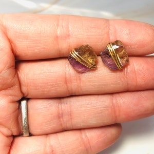 Citrine Earrings Ametrine Studs Raw Gemstone Earrings Rose Gold Handmade Citrine crystal posts sterling silver gold nugget gift for wife image 5