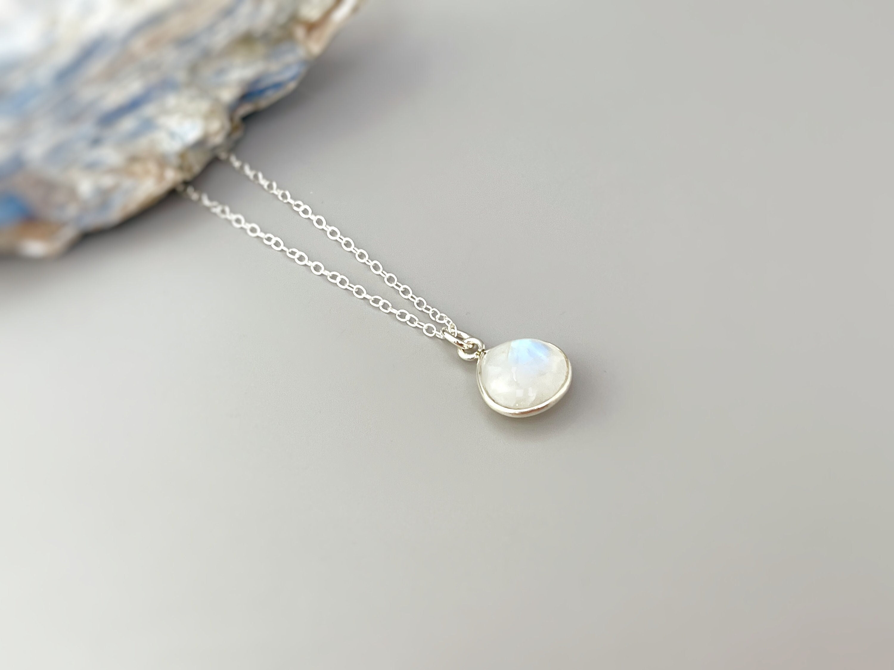 Moonstone Necklace Sterling Silver handmade blue gemstone pendant June birthstone jewelry layering boho necklace for women gift for mom wife