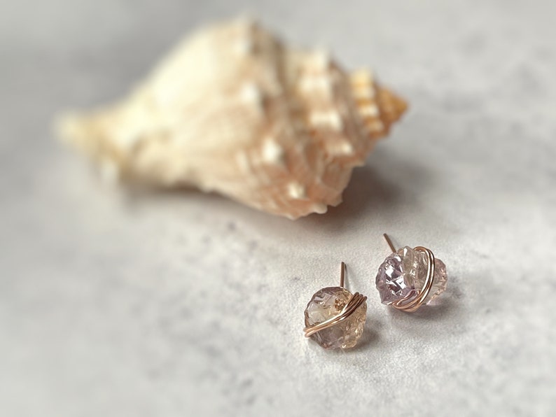 Citrine Earrings Ametrine Studs Raw Gemstone Earrings Rose Gold Handmade Citrine crystal posts sterling silver gold nugget gift for wife image 3