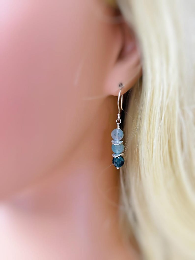 Moss Agate Earrings Dangle Rose Gold, Sterling Silver Green Gemstone Earrings long elegant handmade customizable dangly earrings for women image 5