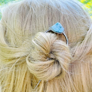Edelstein Haarnadel Silber Haarforke für Frauen mit Langen Haaren Larimar Edelstein Haarschmuck, Silber Haarnadel Boho Haarschmuck