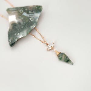 Moos Achat Halskette Rose Gold, Kristall handgemachte Edelstein Anhänger Gold, Sterling Silber Schmuck Layering Halskette für Frauen