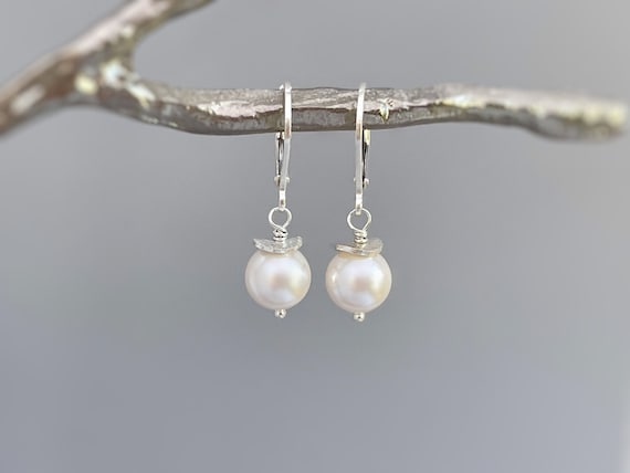 Pearl Earrings dangle Sterling Silver 14k Gold FIll Dainty Drop dangly Earrings Minimalist artisan handmade jewelry modern bridesmaids gifts