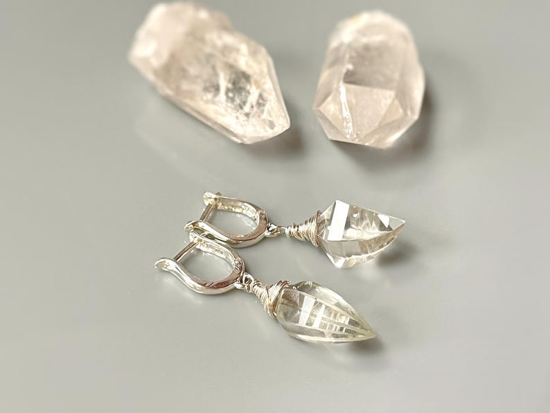 Crystal Earrings sterling silver Modern Minimalist Earrings Handmade Jewelry crystal quartz jewelry Gemstone Gift for Wife, Herkimer