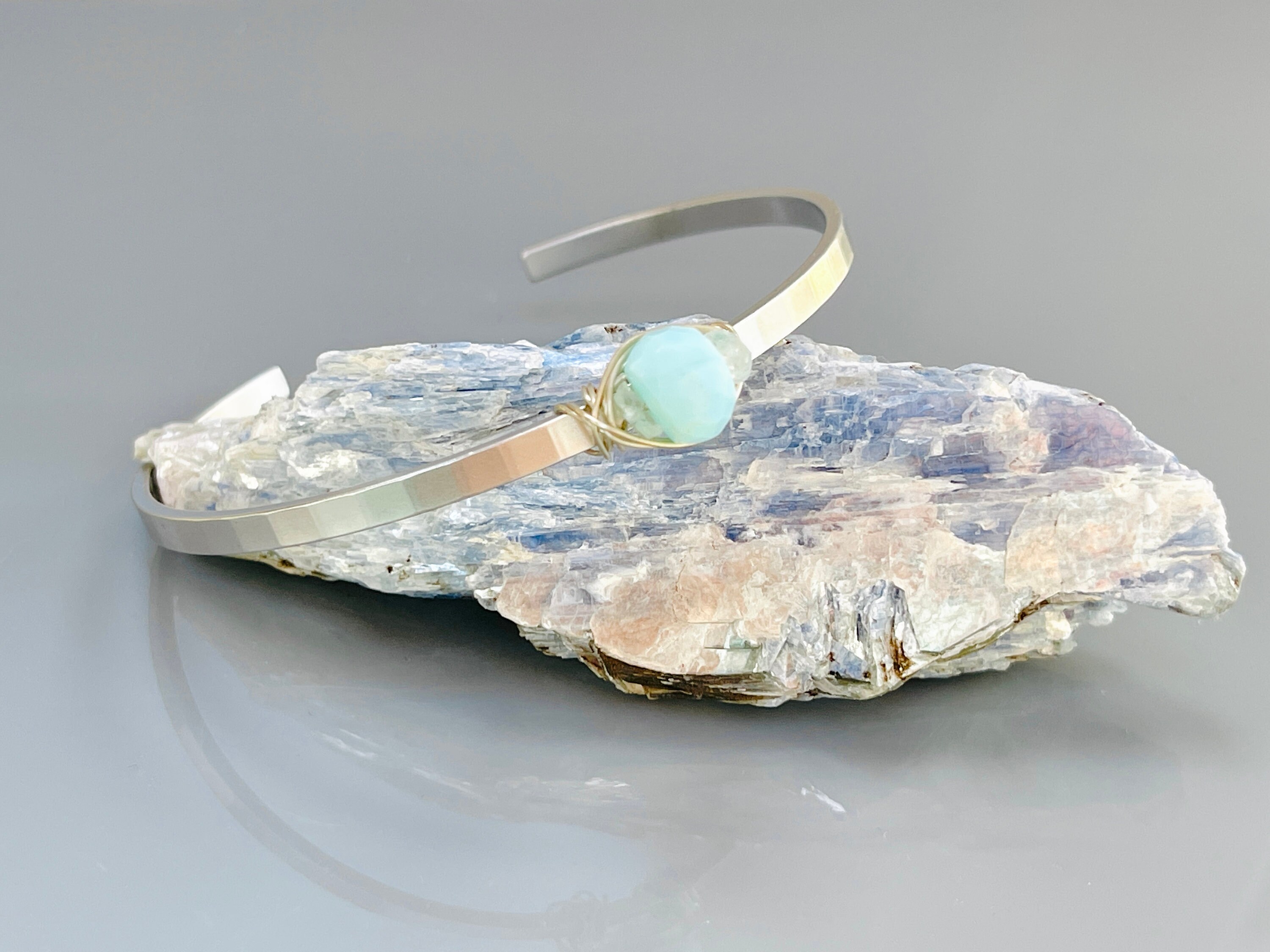 Blue Opal Bracelet Minimalist Handmade Gemstone Cuff Bracelet Etsy Singapore