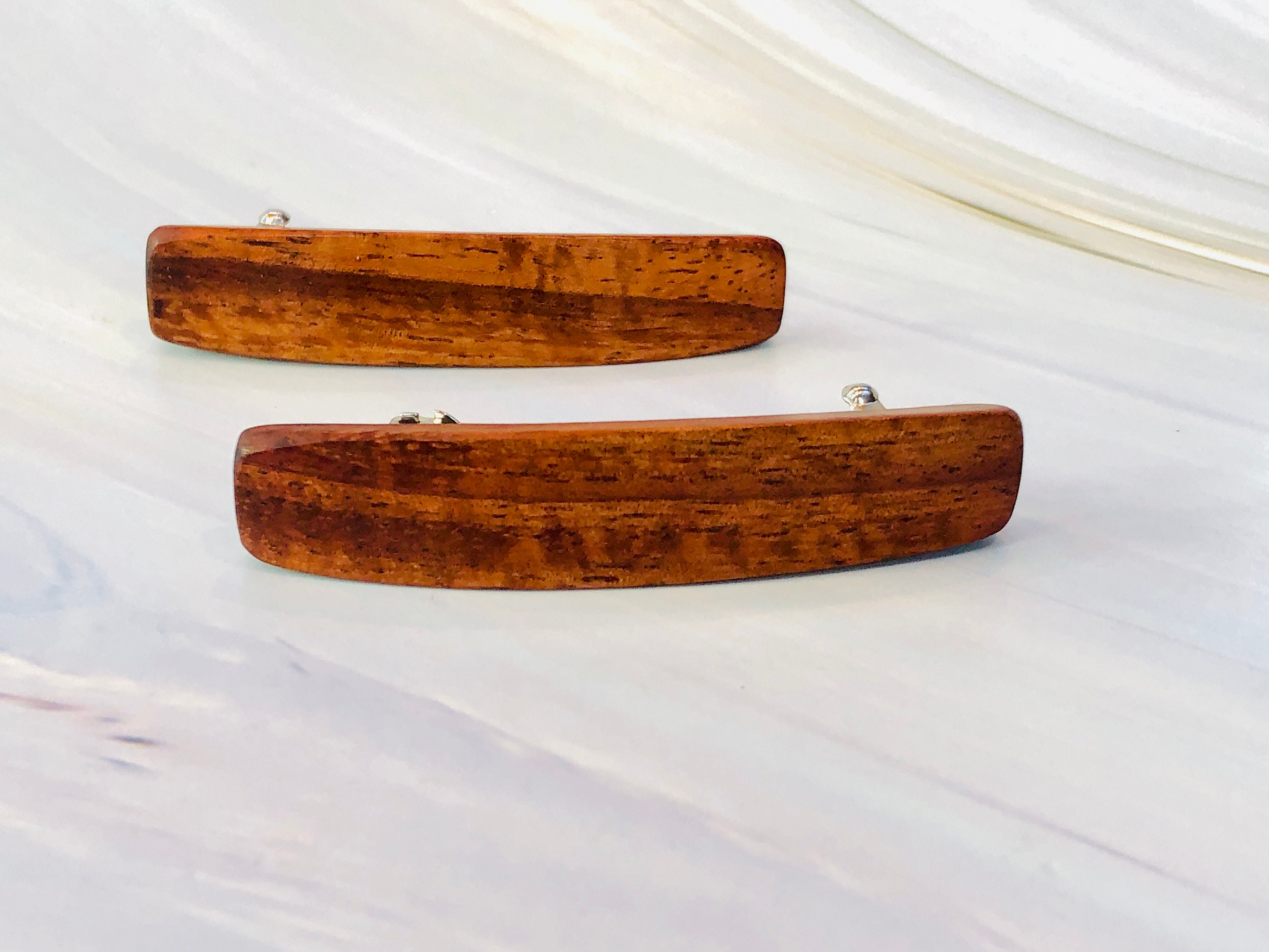 Koa Wood Inlay Barrette Hawaiian Wood Barrette, Curly Koa Medium AAA Luxury Wood  main image 3