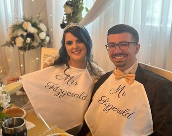 Bride and Groom Wedding Bib/Napkins - Customizable Set