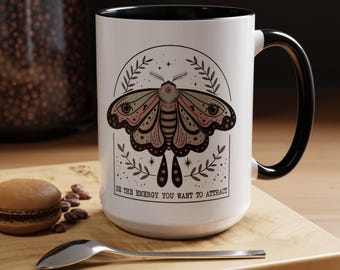 Mystical Moth Coffee Mug, Spiritual Gift, Boho Celestial Cup