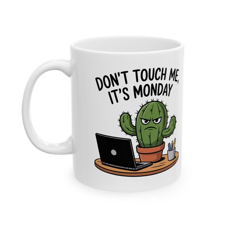 Funny Angry Cactus Mug | Don't Touch Me Monday Coffee Mug Bild 2