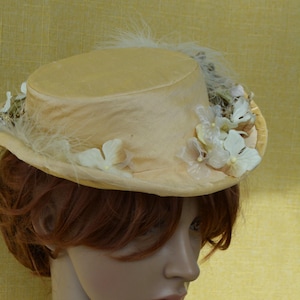 Victorian Early 1880’s Small Yellow Silk Hat, Includes Hat Pin