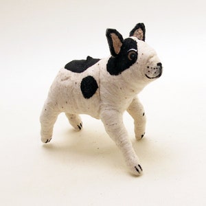Spun Cotton Black & White Frenchie French Bull Dog Ornament/Figure image 1