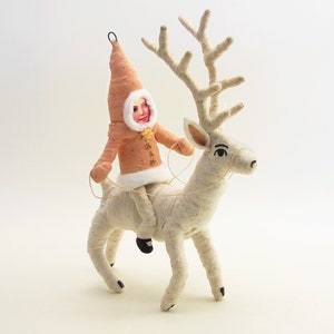 Spun Cotton Assorted Pink Jacket Reindeer Rider Ornament/Figure