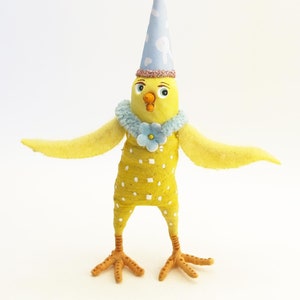 Spun Cotton Celebration Chick Figure (Hand Sculpted & Hand Painted Paper Mache Clay Head)
