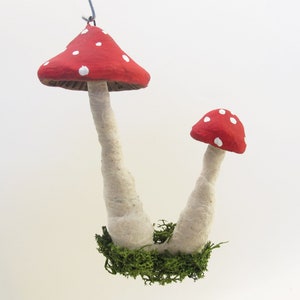 Spun Cotton Assorted Hanging Double Toadstool Mushroom Ornament