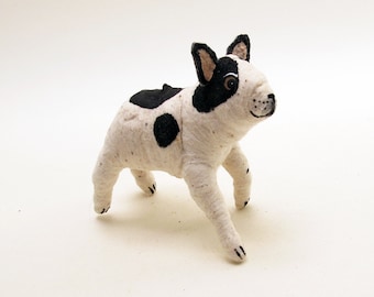 Spun Cotton Black & White Frenchie French Bull Dog Ornament/Figure