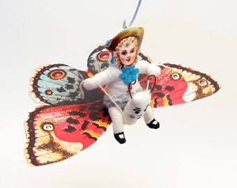 Butterfly Rider Ornament/Figure - Spun Cotton Vintage Inspired