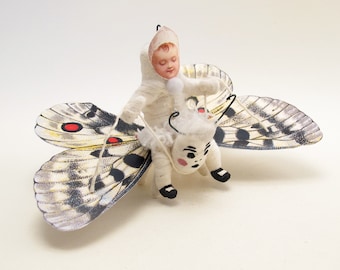 Butterfly Baby Rider Ornament/Figure - Spun Cotton Vintage Inspired