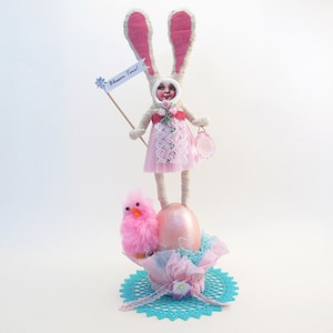 Vintage Inspired Spun Cotton Assorted Bunny Girl Standing On Egg - Spring/Easter Figure