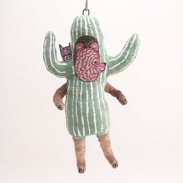 Spun Cotton Halloween Cactus Bear Ornament With Card Stock Paper Head- In Partnership with Coral & Tusk