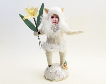 Spun Cotton Sheep Child - Spring/Easter Figure