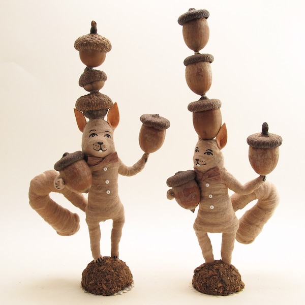 Spun Cotton Assorted Acorn Balancing Squirrel Figure