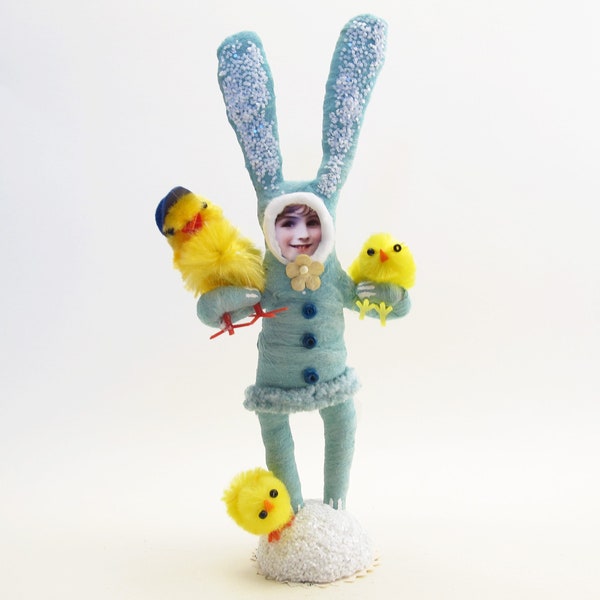 Spun Cotton Blue Chick Collecting Bunny Child - Spring Figure