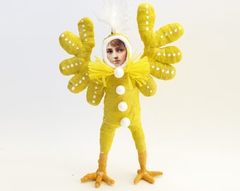 Vintage Inspired Spun Cotton Yellow Chick Boy Figure