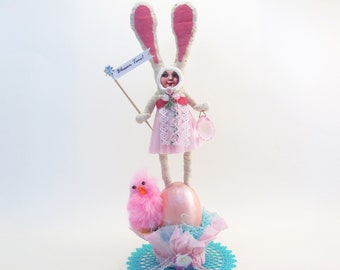 Vintage Inspired Spun Cotton Assorted Bunny Girl Standing On Egg - Spring/Easter Figure