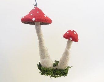 Spun Cotton Assorted Hanging Double Toadstool Mushroom Ornament