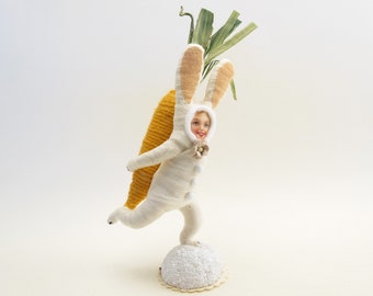 Spun Cotton Huge Carrot Score Bunny Child - Spring/Easter Figure