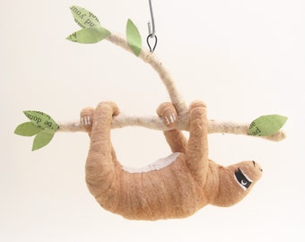 Vintage Inspired Spun Cotton Sloth Ornament